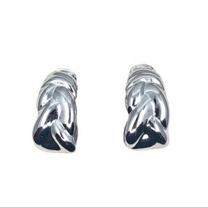 Vintage 80s Braided Silver Clip On Earrings